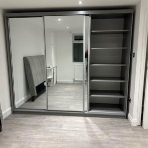 Modern Double Full Mirror sliding door wardrobe with 1 LED Light Width 100cm/120cm/150cm/180cm/203cm/250cm